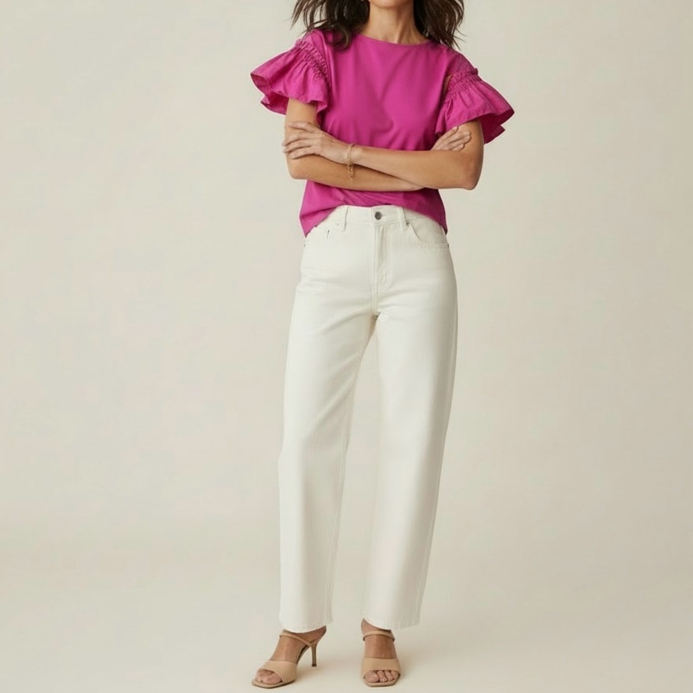 Salvatore Ferragamo Pink Cotton Ruffle Drop Sleeve Blouse Size 38 Italy